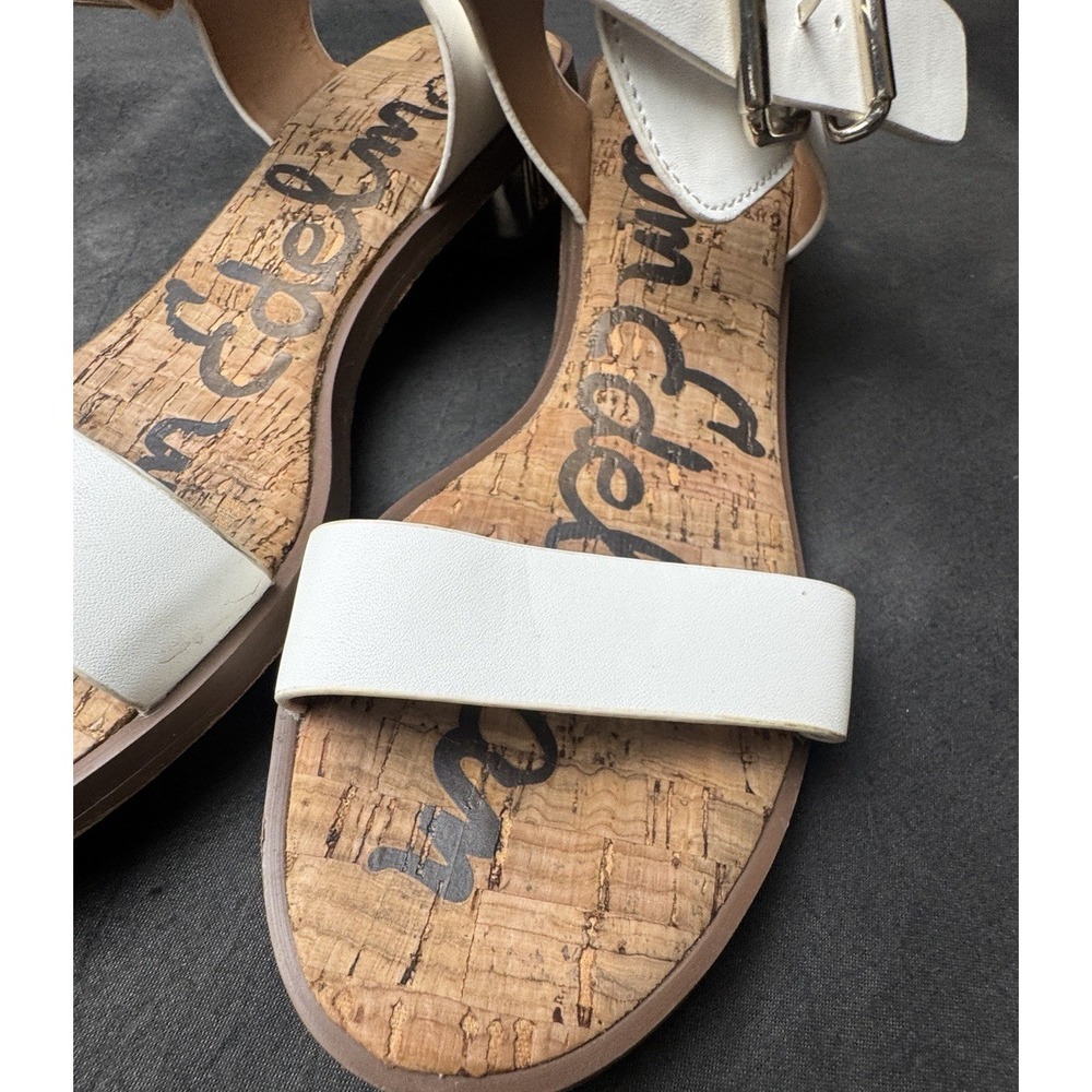 Sam Edelman White Leather Cork Sandals Gold Block Heel Buckle Strap Women's 7.5 - Picture 6 of 13